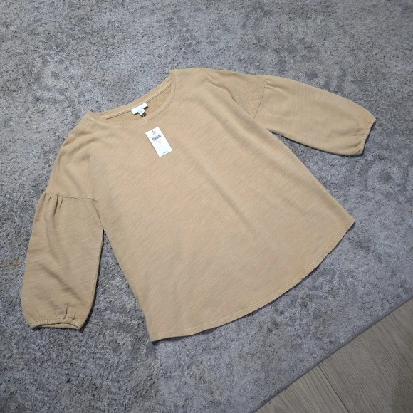 J. JILL 100 Cotton French Terry Slub Knit Long Sleeve Crew, Bishop Sleeves, S - Picture 6 of 13